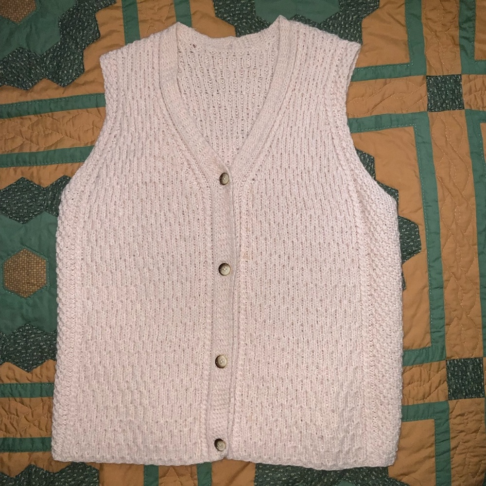 handmade Women's Cream‎ Sweater Vest knit hand knit L